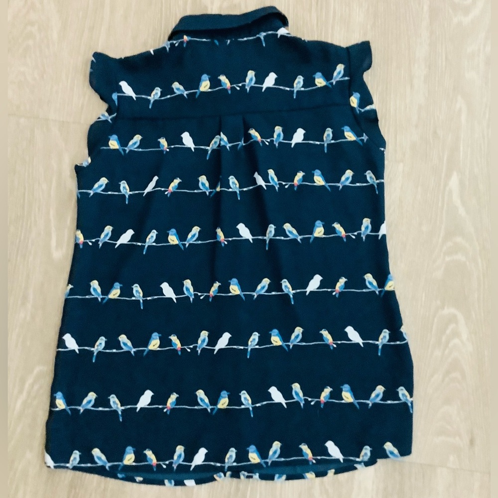 Elle Dark Blue Shirt with Colorful Bird Design - Picture 2 of 6